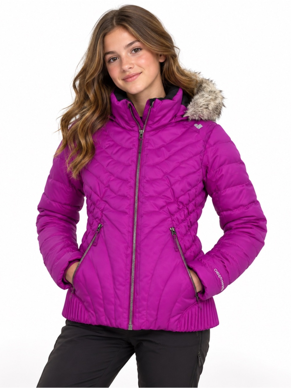 Obermeyer Haley Girls L 14-16 Purple Insulated Ski Jacket Faux Fur Hood